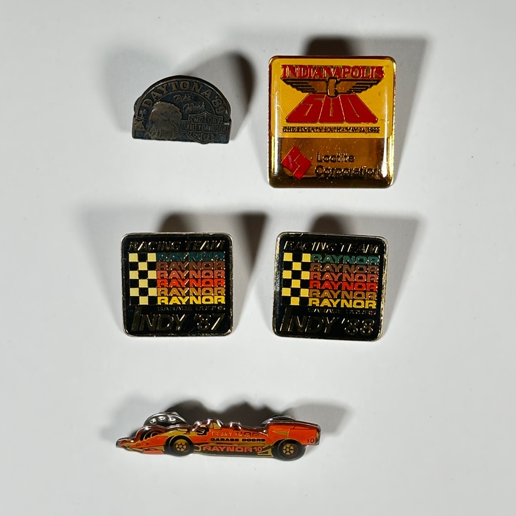 Vtg Nascar Pin Lot Raynor Racing Team Motorsports Indy 500 Harley Davidson 1980s